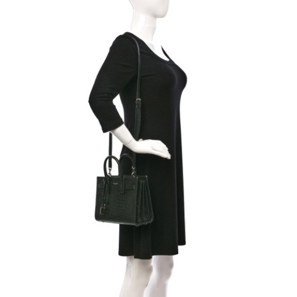 SAINT LAURENT Calfskin Crocodile Embossed Nano Sac De Jour Dark Green - Picture 3 of 10